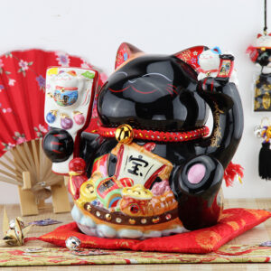 Mèo thần tài đen trừ tà cầm vợt Hagoita